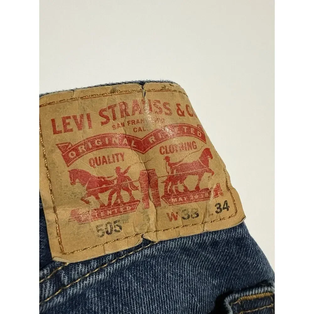 Levi’s 505 Regular Fit Straight Leg Jeans Men’s 38x34 Blue Denim - Picture 2 of 6